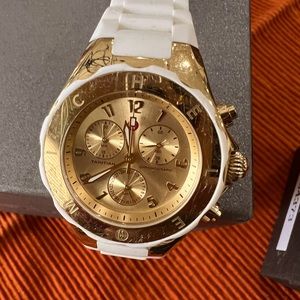 Michele watch , gold face , White silicone band